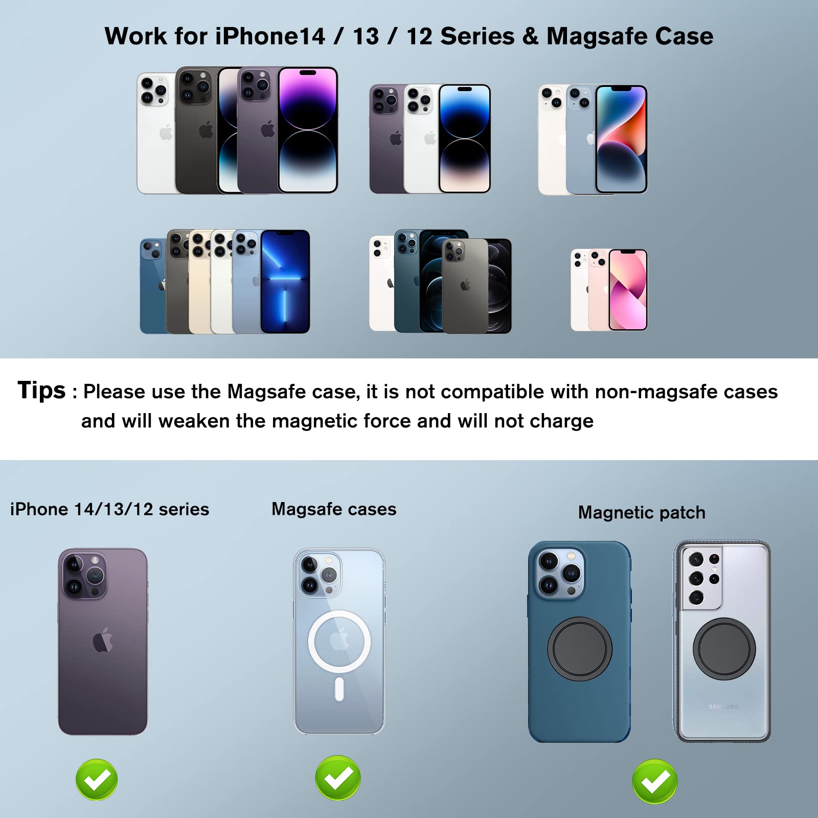 Ohlpro For Magsafe Car Mount Charger, 15W Fast Charging Car Magnetic Phone Holder For Dashboard And Air Vent, Compatible With Ip